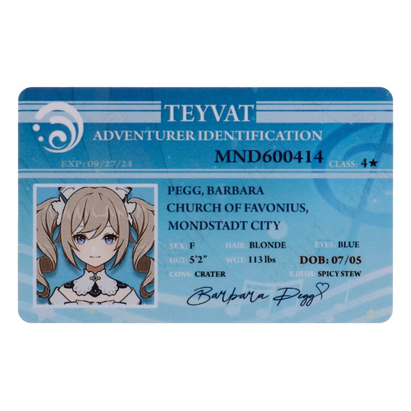 Genshin Impact Student ID Name Cards