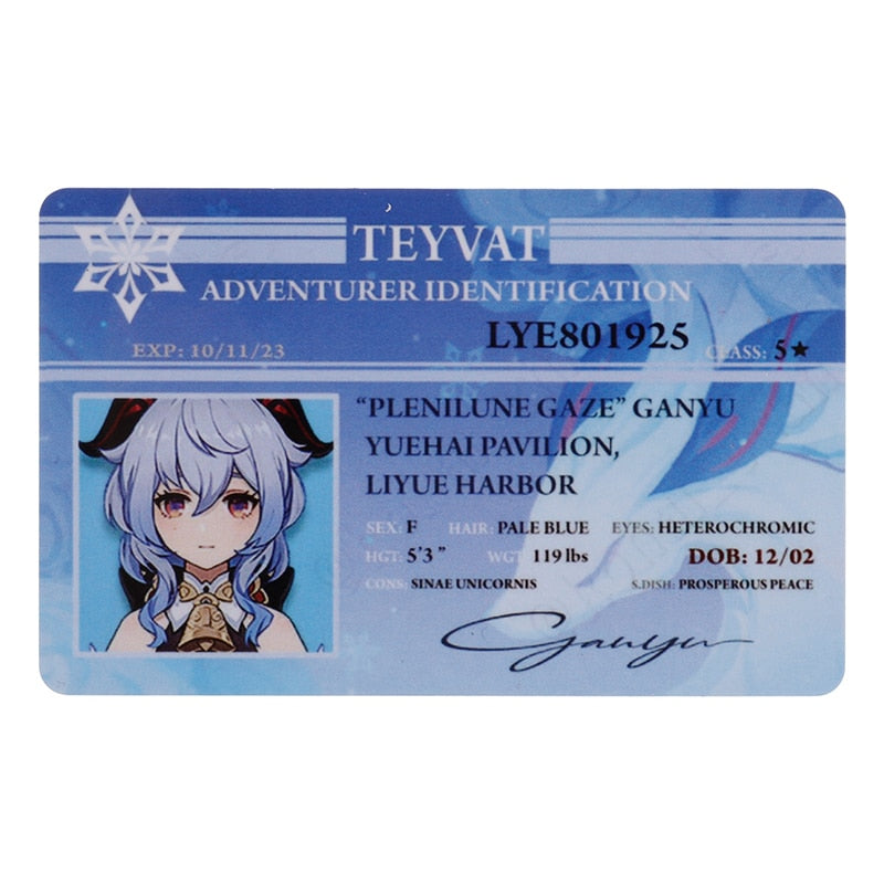 Genshin Impact Student ID Name Cards