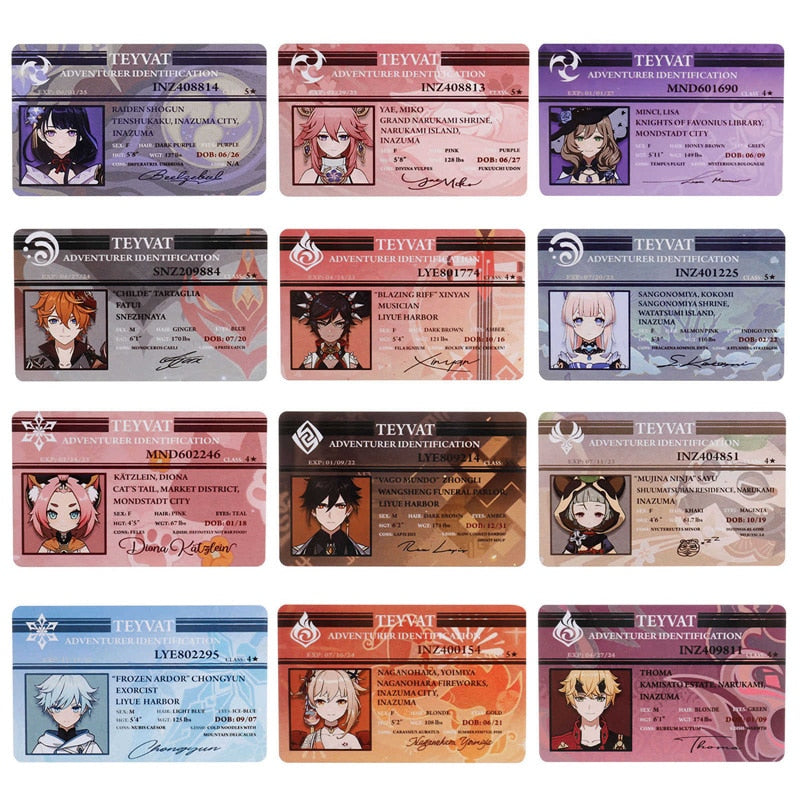 Genshin Impact Student ID Name Cards